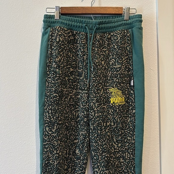 Puma × Vintage Crazy Puma Sweatpants Mr Doodle Green Cotton Joggers Unisex XS​ - Picture 3 of 16